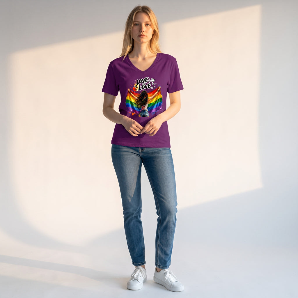Dames shirt -Love is Love - V-hals met print – korte mouw – comfortabel katoen