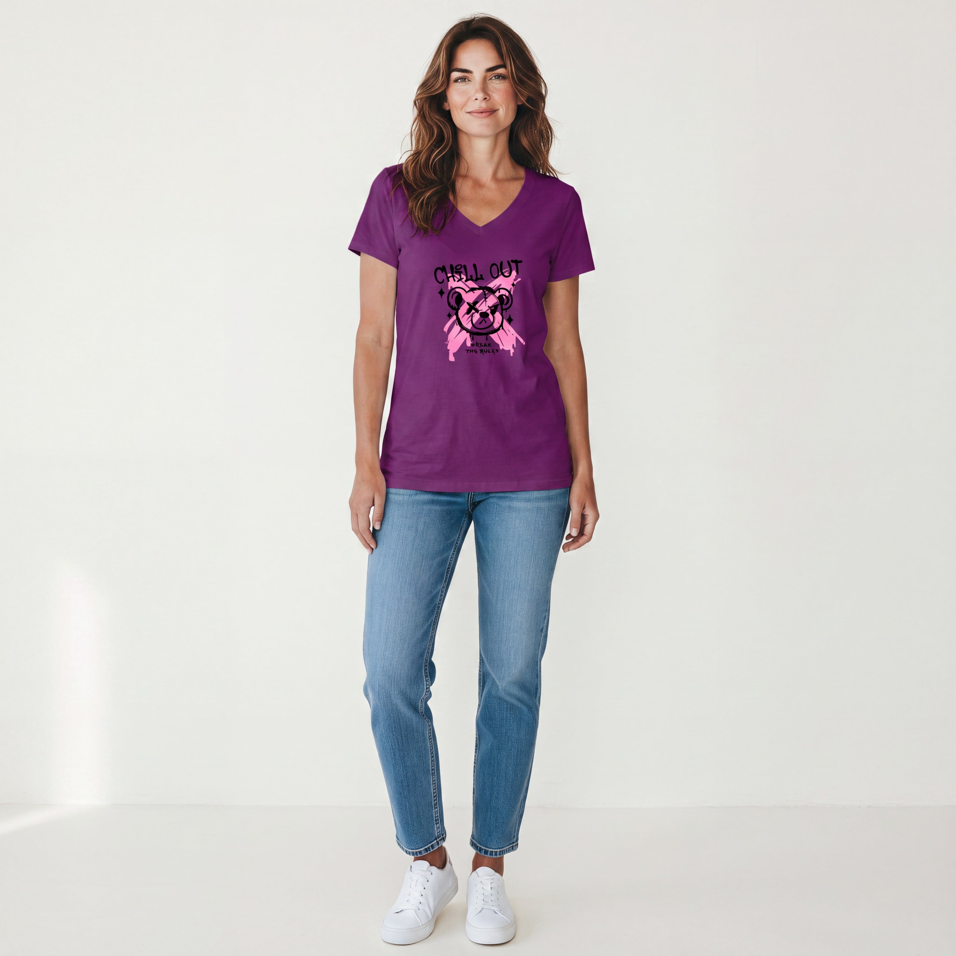 Dames shirt -Chillout- V-hals met print – korte mouw – comfortabel katoen (Kopie)