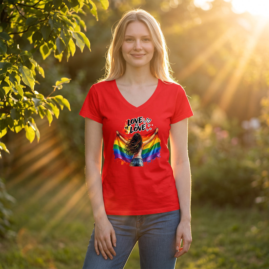 Dames shirt -Love is Love - V-hals met print – korte mouw – comfortabel katoen