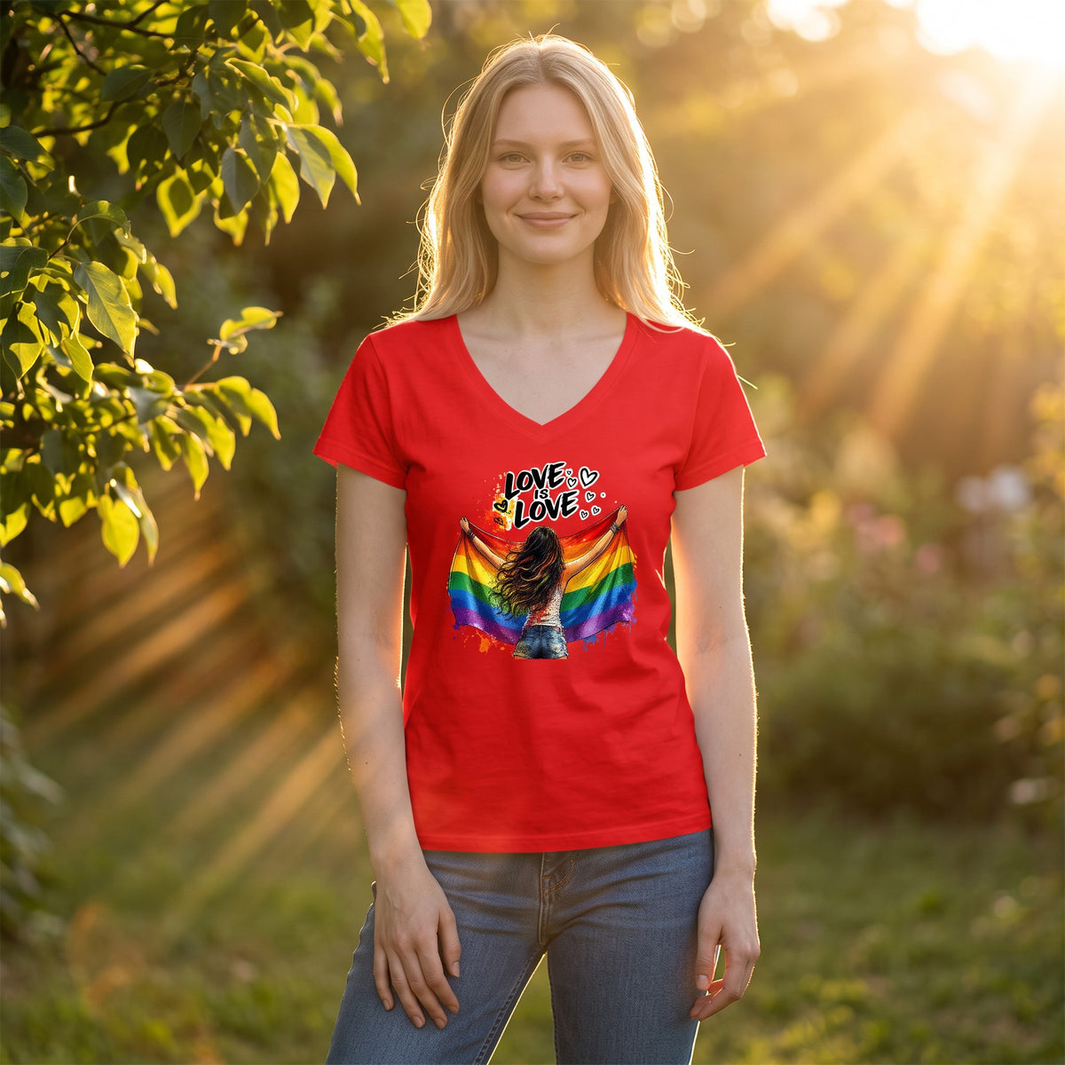 Dames shirt -Love is Love - V-hals met print – korte mouw – comfortabel katoen