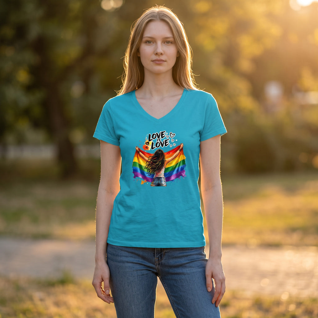 Dames shirt -Love is Love - V-hals met print – korte mouw – comfortabel katoen