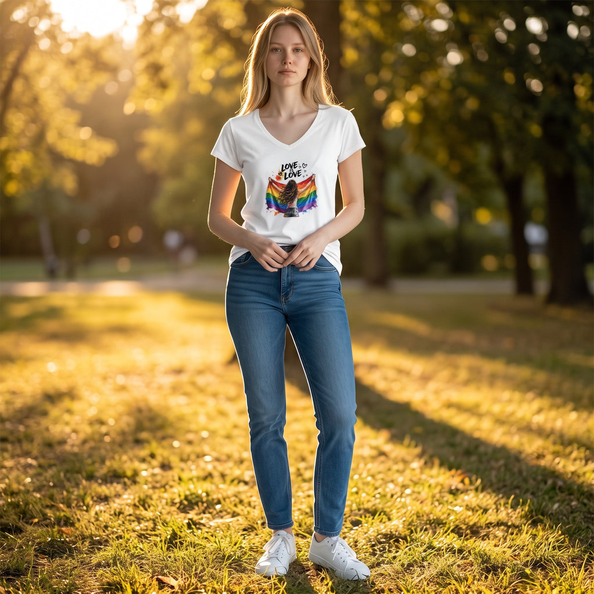 Dames shirt -Love is Love - V-hals met print – korte mouw – comfortabel katoen