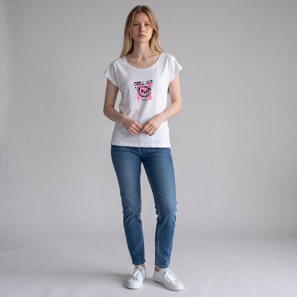 Dames shirt  -dames wide neck tee - met print – korte mouw – comfortabel katoen - Chillout
